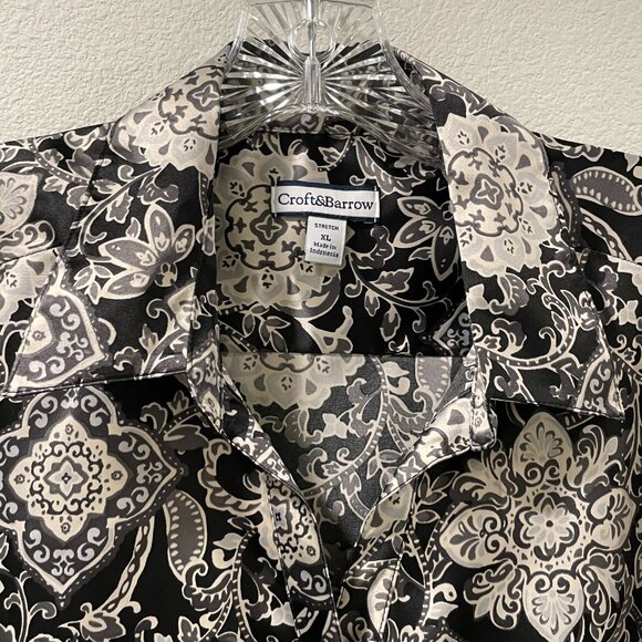(NWT) CROFT & BARROW Satin Button Down Dress Blouse, Black/Ivory - XL - Picture 4 of 10
